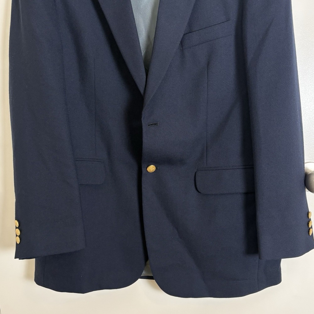 Stafford Blazer Sport Jacket Coat Mens 42L Blue Navy Wool Gold Buttons - Picture 8 of 16